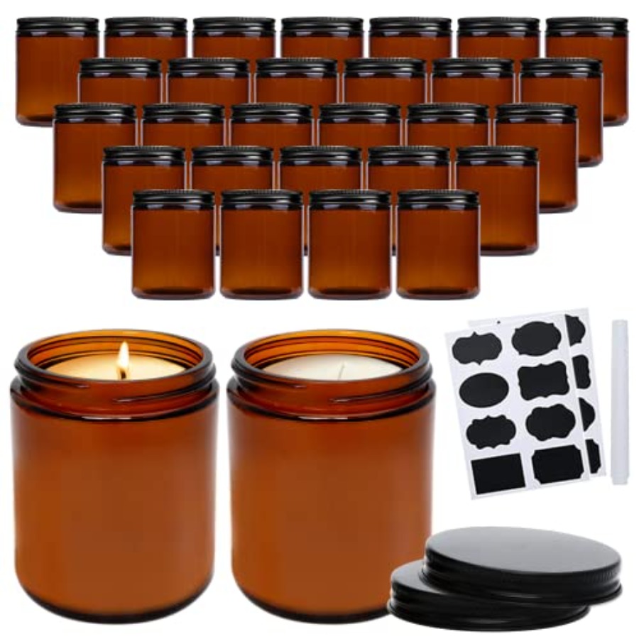 Candle Making Glass - 8oz Amber Candle Jars Set of