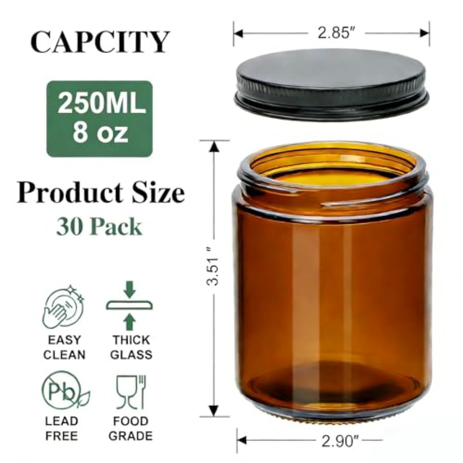 8oz Amber Candle Jars Set of 3 - Candle Making Glass 리뷰 및 가격